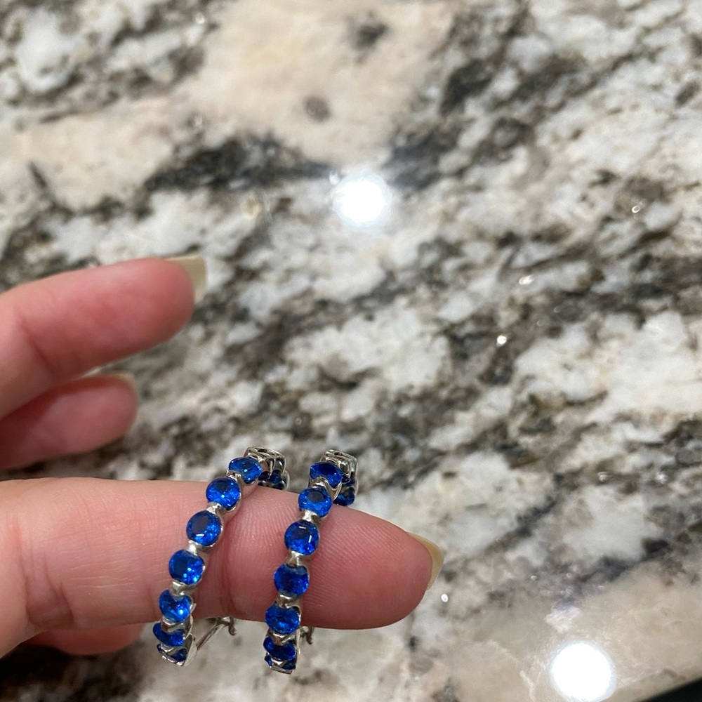 Earrings, Blue Stone, Silver